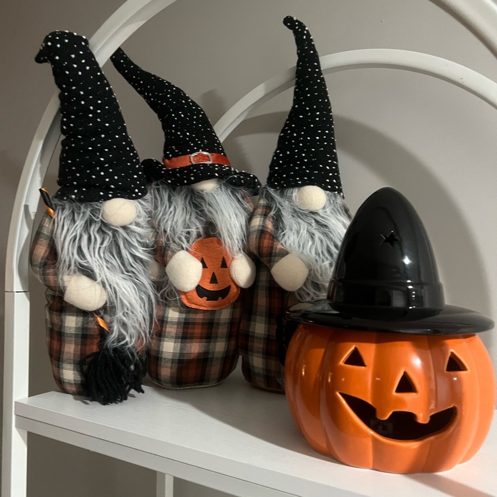 Halloween Gnome Trio and Pumpkin Decor